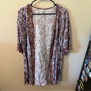 Purple floral cover up shawl kimono style top